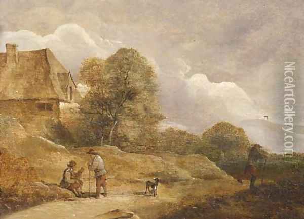 Travellers resting by a sandy track near a farm Oil Painting - David The Younger Teniers