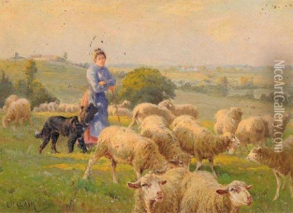 La Gardienne De Moutons Oil Painting - Charles Clair
