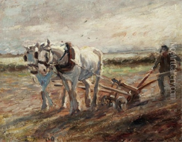 Tilling The Fields Oil Painting - Harry Fidler