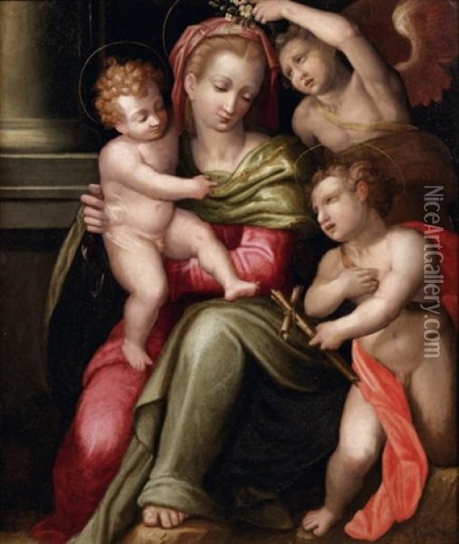 Vierge A L'enfant Avec Saint Jean Baptiste (in 2 Parts) Oil Painting - Giovanni Battista di Matteo Naldini