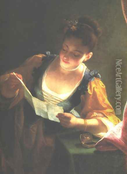 Young Girl Reading a Letter Oil Painting - Jean Raoux