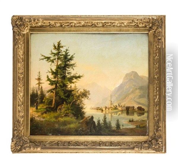 Alpenlandischer Gebirgssee (konigssee?) Oil Painting - Georg Maria Eckert