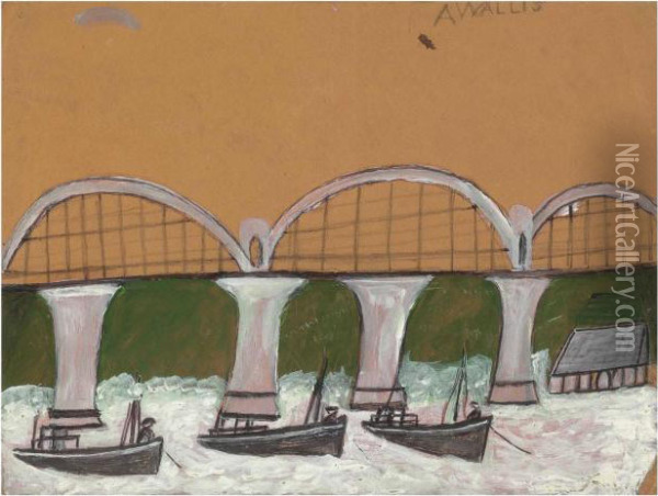 Saltash Bridge Oil Painting - Alfred Wallis