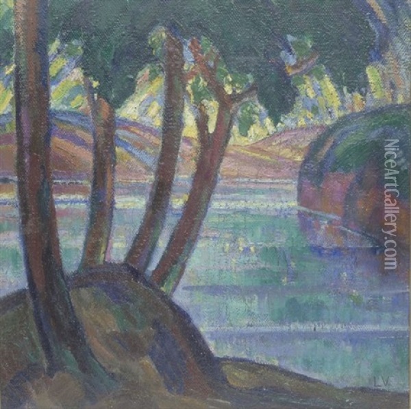 Alberi Sul Lago Oil Painting - (Enrico) Ludolf Verworner