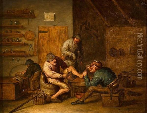 Escena De Taberna Con Uncirujano Oil Painting - David The Younger Teniers