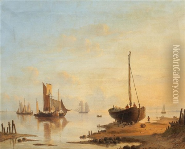 Coastal Landscape With Sailing Ships Oil Painting - Jacobus Hendricus Johannes Nooteboom