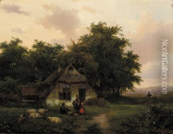 Small Talk In Front Of A Farm Oil Painting - Jan Evert Morel the Younger