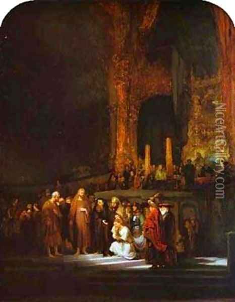 Christ And The Woman Taken In Adultery 1644 Oil Painting - Harmenszoon van Rijn Rembrandt