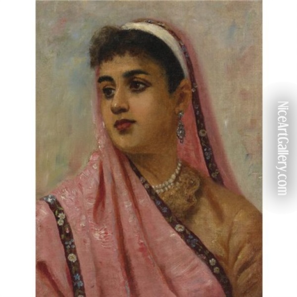 Untitled, Portrait Of A Parsee Lady Oil Painting - Raja Ravi Varma