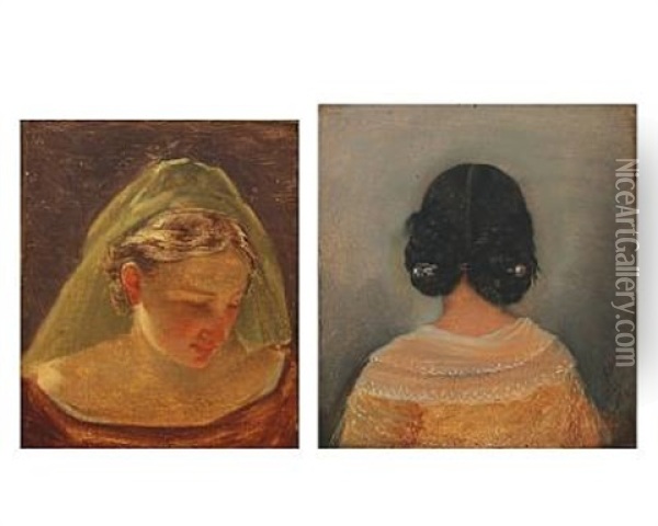 Women Portrait (+ Another; 2 Works) Oil Painting - Albert Kuchler