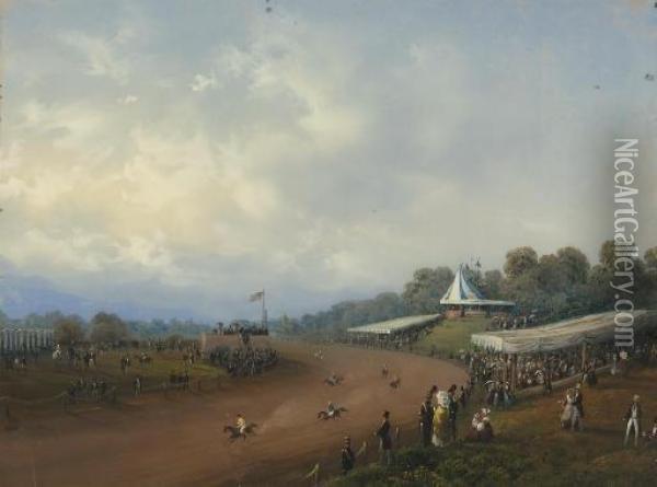 L'ippodromo A Villa Rignon, Torino Oil Painting - Carlo Bossoli