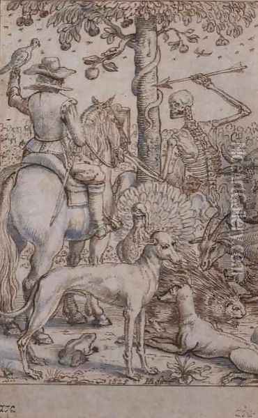Death and the Huntsman Oil Painting - Hendrik I Hondius