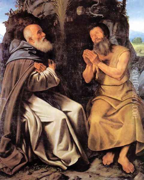 St Anthony Abbot and St Paul c. 1510 Oil Painting - Giovanni Girolamo Savoldo