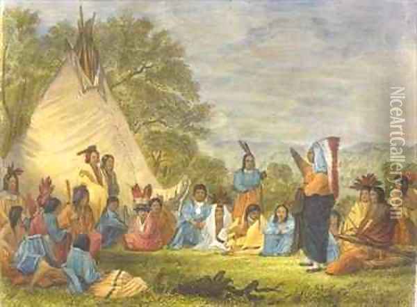 Indians in Council Oil Painting - Eastman, Captain Seth