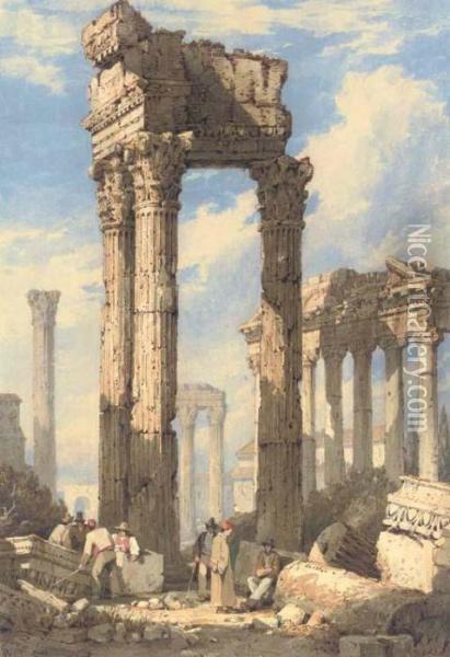 The Temple Of Saturn And The Temple Of Vespasian Oil Painting - Samuel Prout