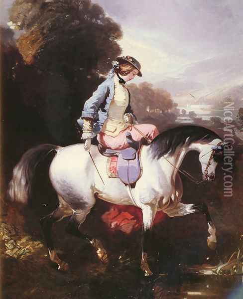 An Elegant Equestrienne Oil Painting - Alfred Dedreux