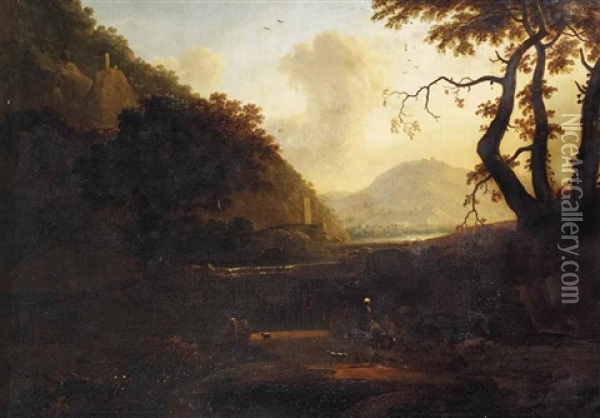 An Italianate River Landscape With Travellers On A Track Oil Painting - Bartholomeus Appelman
