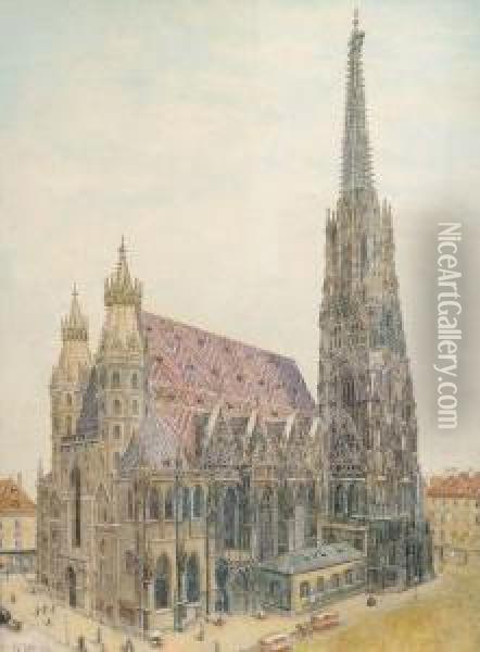 Der Stephansdom In Wien Oil Painting - Karl Wenzel Zajicek