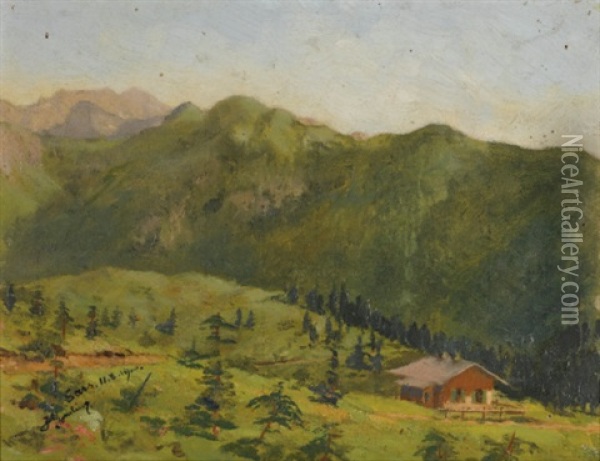 The Saas Hunting Lodge In Liechtenstein Oil Painting - Hans Gantner