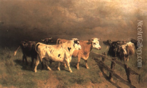 Cattle Under Stormy Skies Oil Painting - Johannes Hubertus Leonardus de Haas