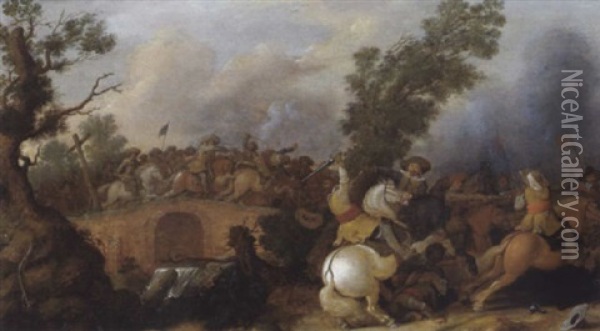 Reiterschlacht Bei Einer Brucke Oil Painting - Nicolas de Quade van I Ravesteyn