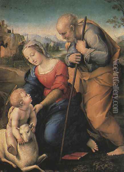 The Holy Family with a Lamb 1507 Oil Painting - Raphael
