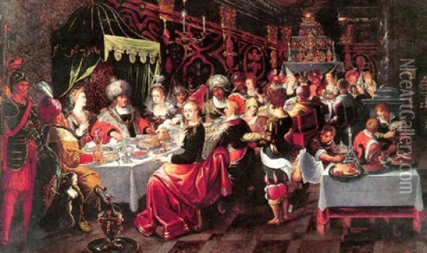 Balthasar's Feast Oil Painting - Gaspar van den Hoecke