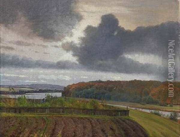 Autumn Day With Fields And A Garden Near A Stream Oil Painting - Vilhelm Peter Karl Kyhn