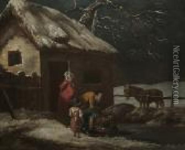 Collecting Water On A Cold Winter's Day Oil Painting - George Morland