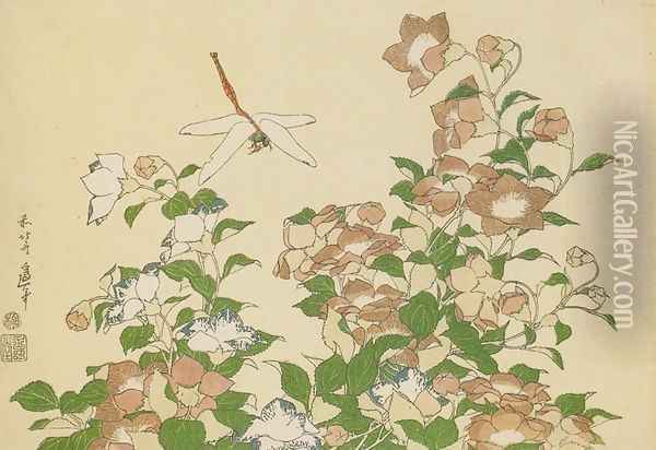 Bell-Flower and Dragonfly Oil Painting - Katsushika Hokusai