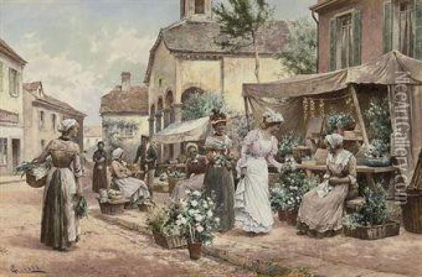 Choosing A Posy Oil Painting - Alfred I Glendening