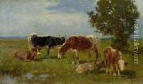 Kuhe Auf Der Weide. Oil Painting - Paul Weber