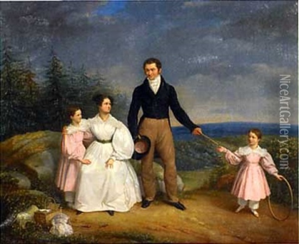 Portrait De Famille Dans Un Paysage Oil Painting - Jacques-Noel-Marie Fremy