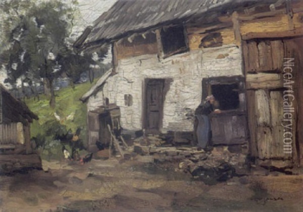 A Peasant Woman Near A Farmhouse, Limburg Oil Painting - Willem George Frederik Jansen