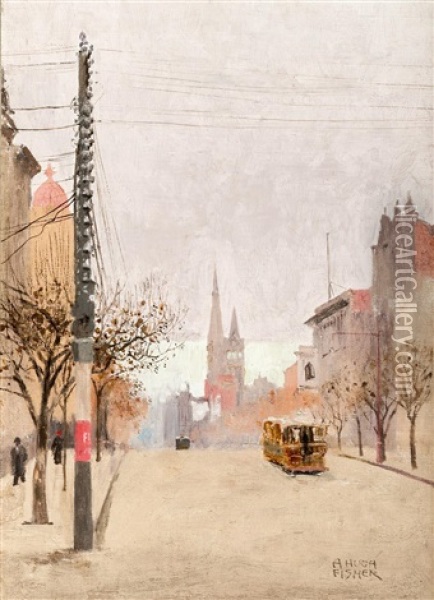 Collins Street, Melbourne, In June Oil Painting - A(lfred) Hugh Fisher