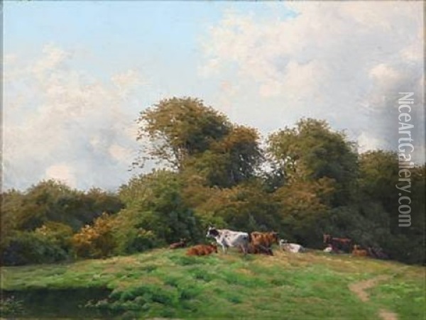 Landscape With Grazing Cows Oil Painting - Carl Frederik Bartsch