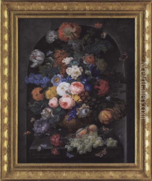 Grosses Blumenstuck In Nische Oil Painting - Johann Baptist Drechsler