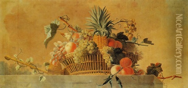Natura Morta Con Cesto Di Frutta Su Un Tavolo Oil Painting - Jean-Jacques Bachelier