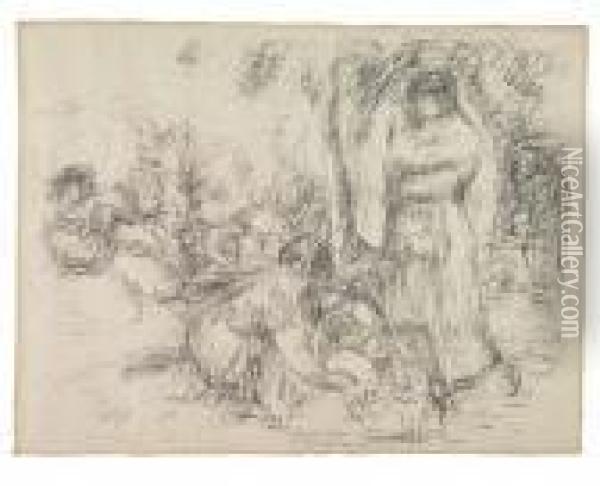 Les Laveuses (2e Pensee) Oil Painting - Pierre Auguste Renoir