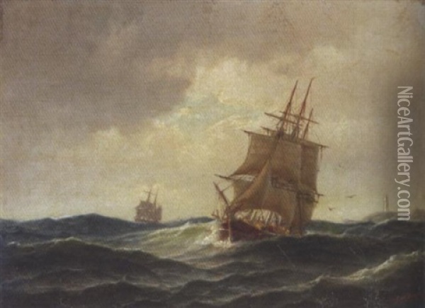 Segelschiffe In Bewegter See Oil Painting - Carl Ludwig Bille