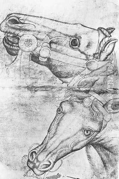 Study of Horse Heads 1433-38 Oil Painting - Antonio Pisano (Pisanello)
