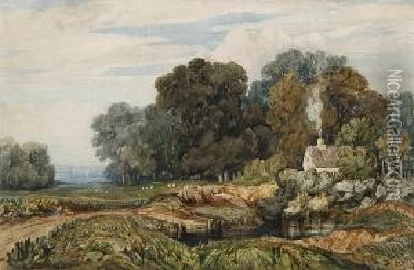 Cottage By A Pool In A Woooded Landscape Oil Painting - John Joseph Cotman