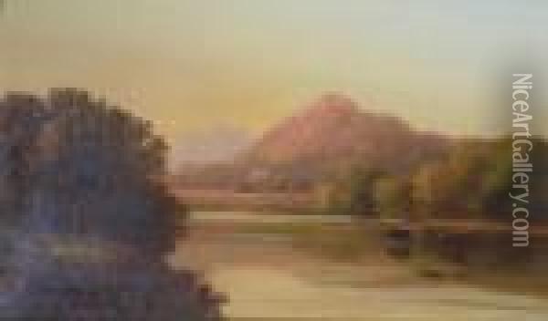A River Landscape At Sunset Oil Painting - Charles Leslie