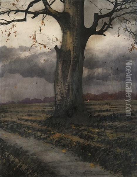 Lonely Tree Oil Painting - Odo (Otton) Dobrowolski