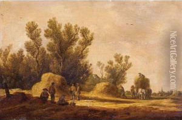 Figures Resting In A Field By Haystacks Oil Painting - Pieter de Neyn