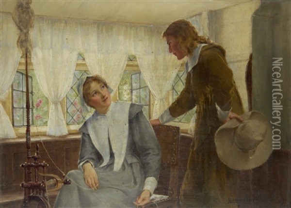 The Puritans Wooing Oil Painting - John Arthur Lomax