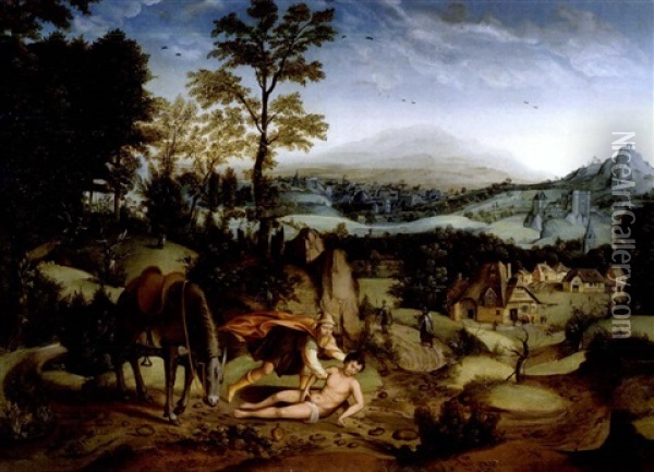 Weite Landschaft Mit Dem Barmherzigen Samariter (luk. 10, 30) Oil Painting - Lucas Gassel