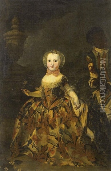 Portrait D'une Jeune Princesse Avec Son Serviteur Noir Tenant Un Carlin Oil Painting - Sebastiano Ceccarini