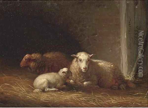 Sheep in a barn Oil Painting - Eugene Verboeckhoven