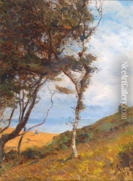 A Hillside Coastal View Oil Painting - Ernest Albert Waterlow